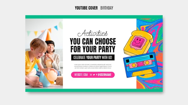 PSD gratuito copertina youtube colorata per festeggiare il compleanno