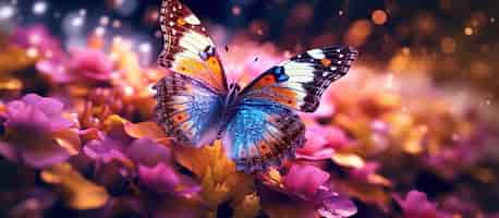 PSD gratuito farfalla colorata sul fiore ia generativa