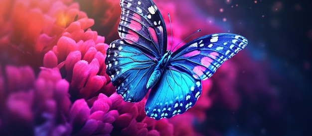 Разноцветная бабочка на цветочном генеративном ai