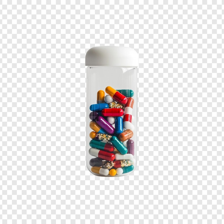 Free PSD colorful capsules in a transparent container