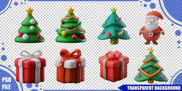 無料PSD カラフル な クリスマス 装飾 と サンタ の 像