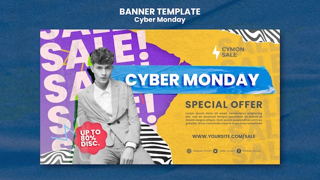 Free PSD colorful cyber monday banner template