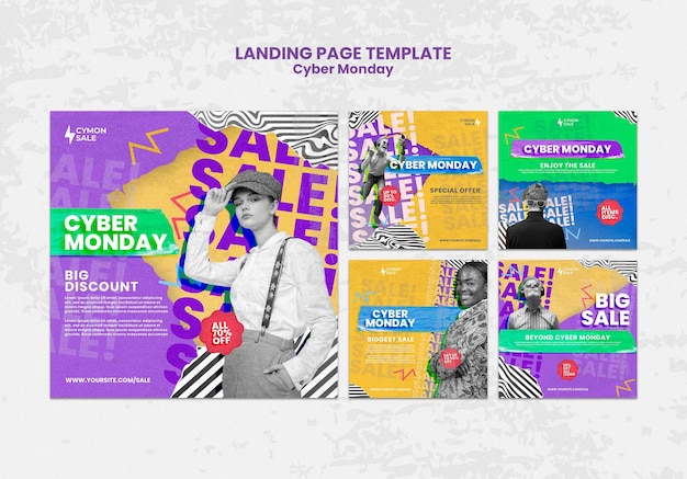 Free PSD colorful cyber monday instagram posts
