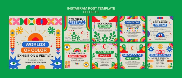 Free PSD colorful design  instagram posts template