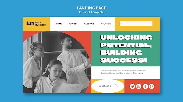 Free PSD colorful design landing page template