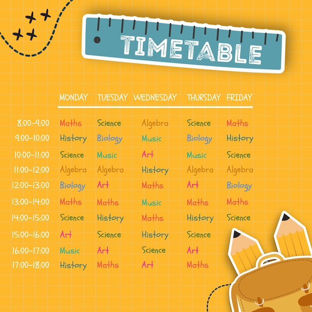 Colorful design for a timetable template