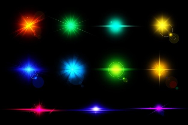 Colorful digital lens flares set isolated lens light