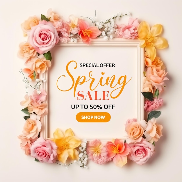 무료 PSD 다채로운 꽃 봄 판매 할인 배너 또는 소셜 미디어 포스트 템플릿