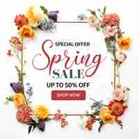 Free PSD colorful flowers spring sale discount banner or social media post template