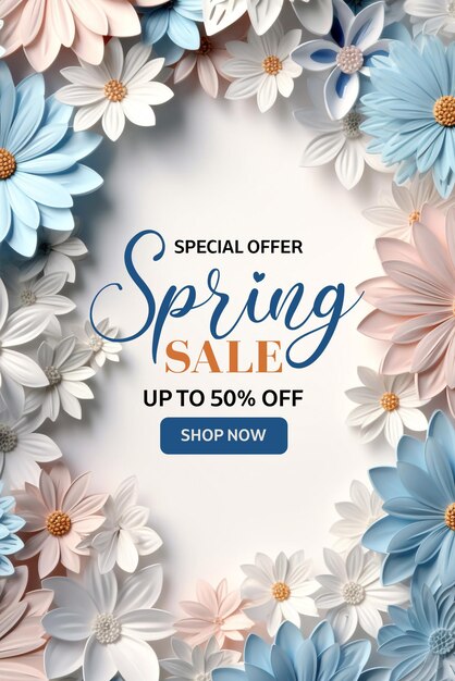 Colorful flowers spring sale discount banner or social media Post template