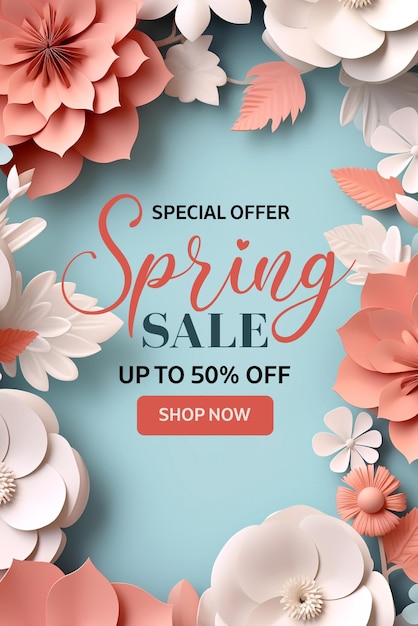 Free PSD colorful flowers spring sale discount banner or social media post template