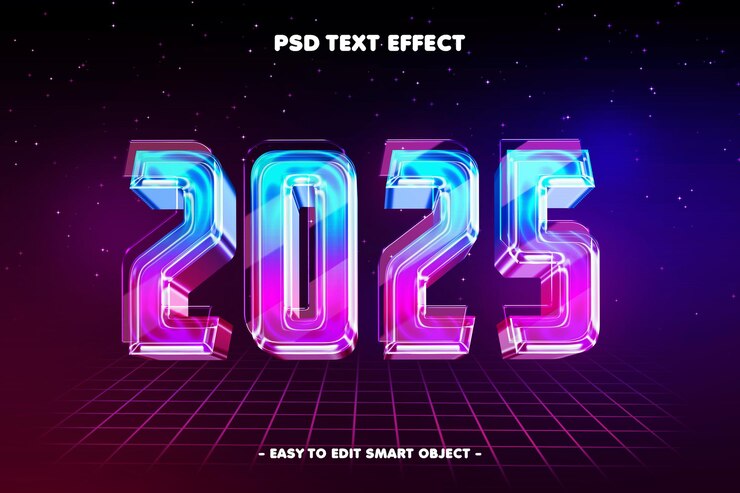 무료 PSD 다채로운 반이는 행복한 새해 2025 편집 가능한 텍스트 효과