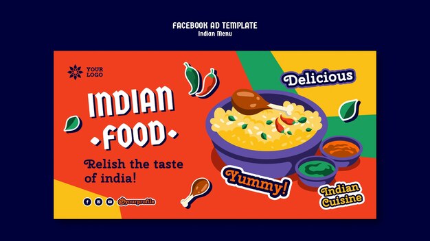 Colorful indian food menu facebook template