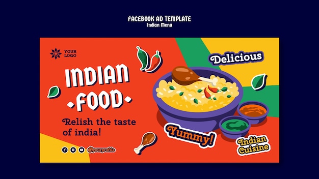 colorful indian food menu facebook template