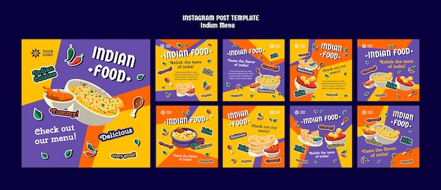 PSD gratuito post di instagram del menu indiano colorato