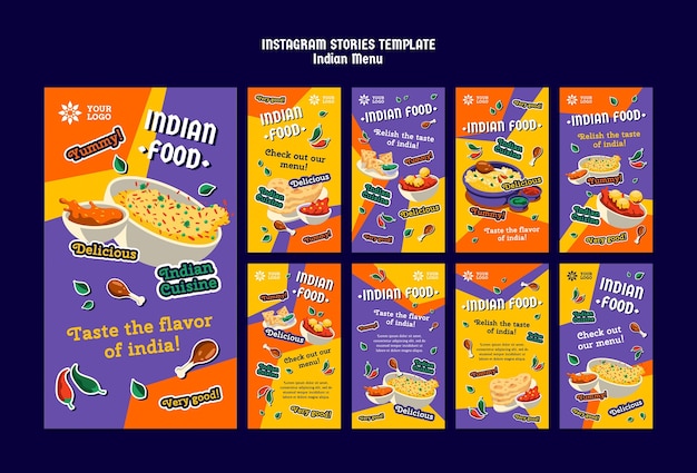 Free PSD colorful indian menu instagram stories