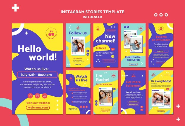 Colorful influencer social media stories