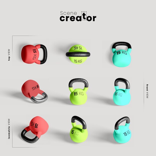 Colorful kettlebells mock-up