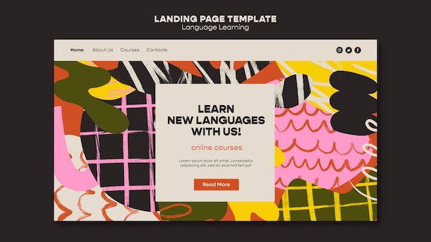 Free PSD colorful learning language landing page template