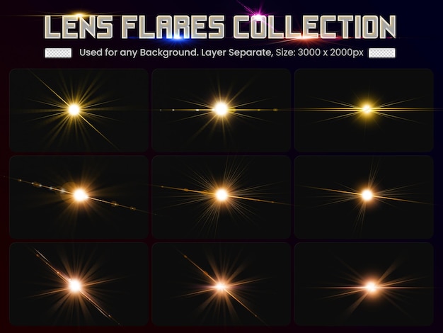 Colorful lens flare with abstract lens lights collection
