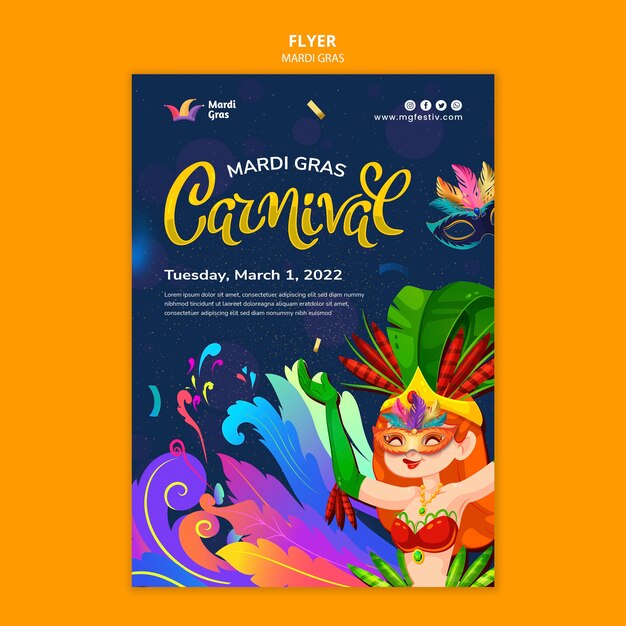 Colorful mardi gras carnival flyer template