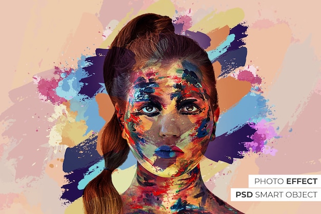 Бесплатный PSD Красочный фотоэффект краски