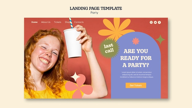 Free PSD colorful party landing page template design