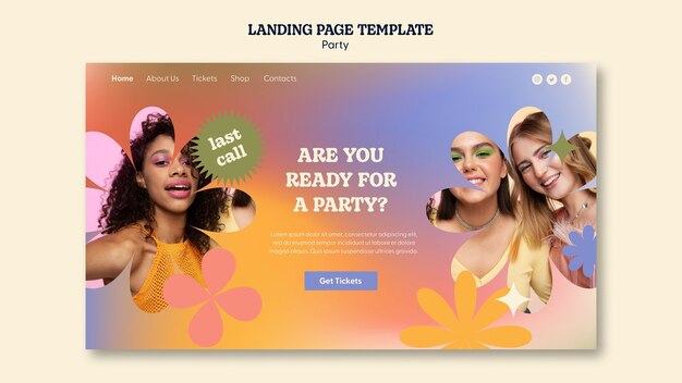 Free PSD colorful party landing page template design