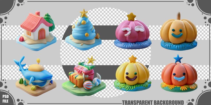 Free PSD colorful polymer clay figurines for crafts and decoration