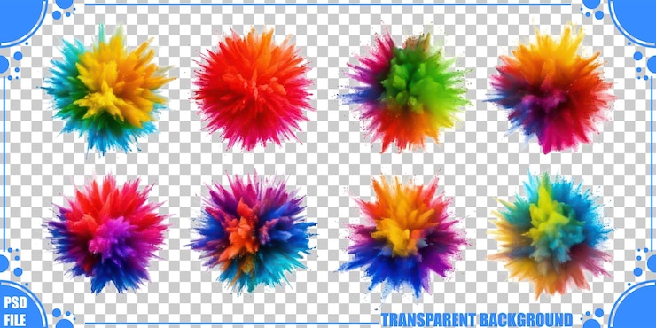Free PSD colorful smoke explosion effects on transparent background