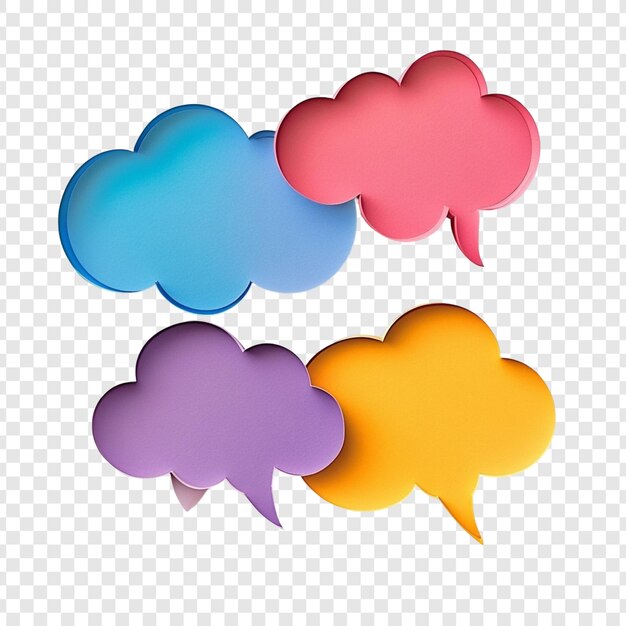 colorful speech bubbles a vibrant illustration of four uniquely colored speech bubbles designed in a cloud shape perfect for communication and dialogue concepts