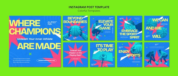PSD gratuito modello di post instagram sportivo colorato