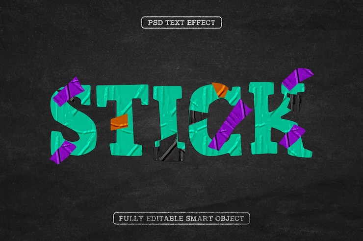 Free PSD colorful stick duct tape text effect
