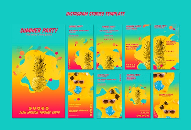 Colorful summer party instagram stories templates
