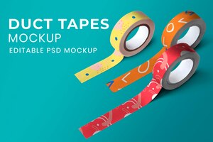 Free PSD colorful washi tape mockup psd in cute abstract pattern