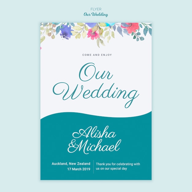 Colorful wedding concept flyer