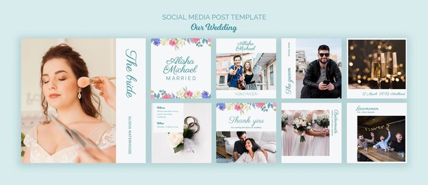 Colorful wedding concept social media template