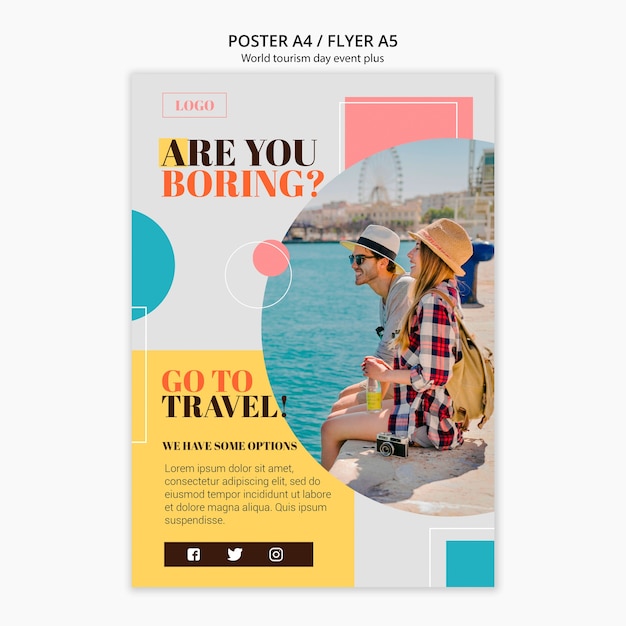 Free PSD colorful world tourism day poster