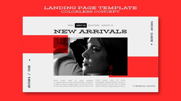 Free PSD colorless concept landing page