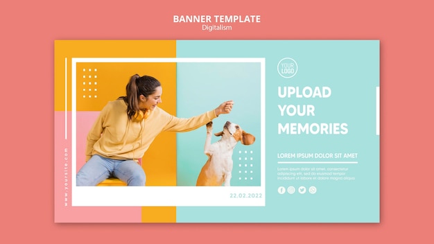 colourful digitalism horizontal banner with photo of woman