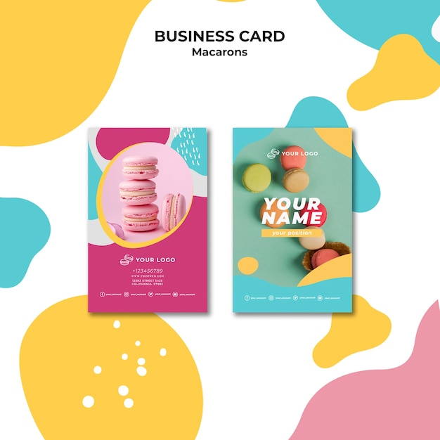 Free PSD colourful french macaroons business card