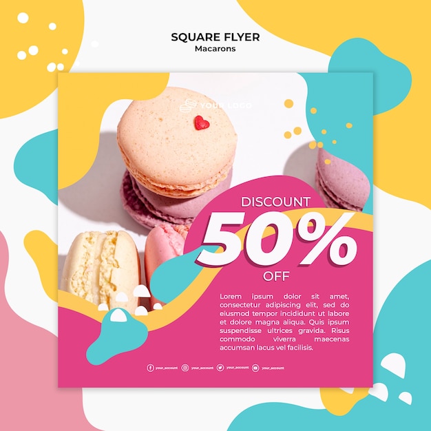 Colourful french macaroons square flyer