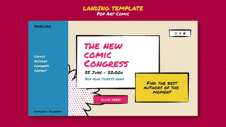 Free PSD comic congress landing page template
