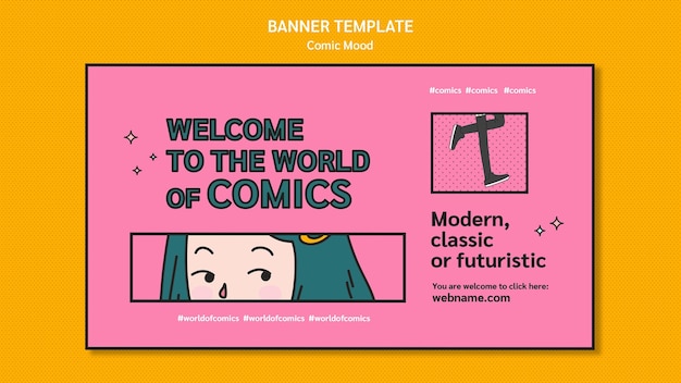 Free PSD comic design template banner