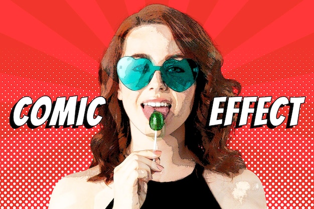Free PSD comic effect psd pop art photoshop add-on in halftone style