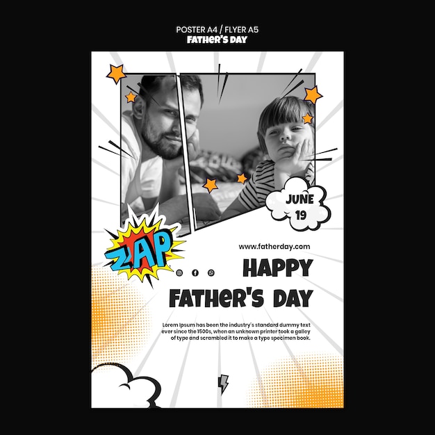 Free PSD comic father's day poster template