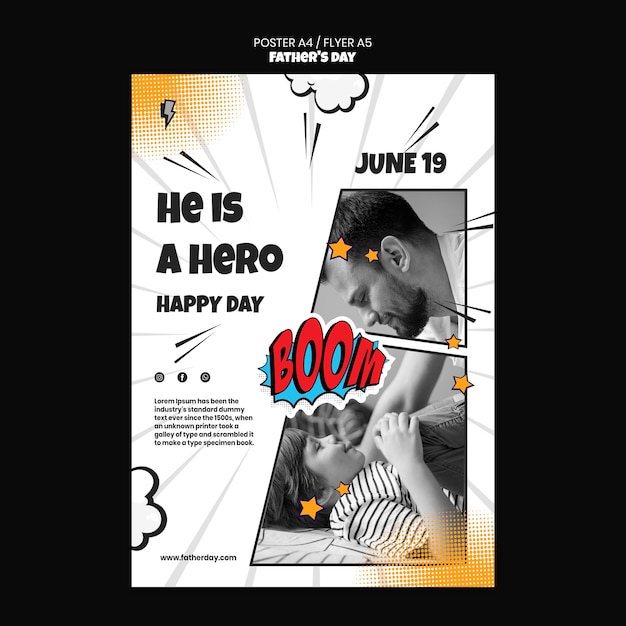 Comic happy father's day poster template