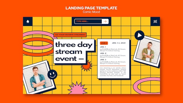 Free PSD comic mood landing page template