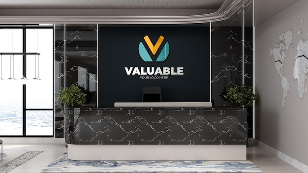 Company logo mockup in the business office or hotel reception room interior design