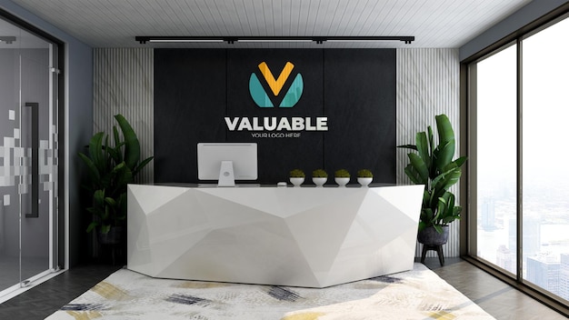 Company logo mockup in the business office or hotel reception room interior design